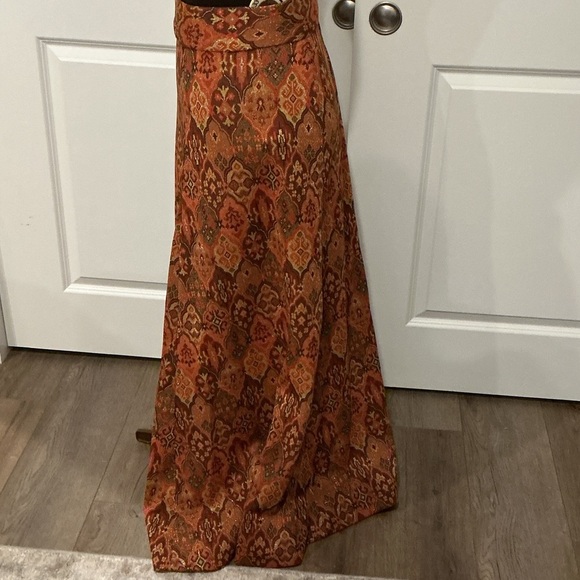 Vintage Brown Orange A-Line Maxi Hook and Eye Zip Shimmer Skirt Size Medium? - Picture 4 of 10